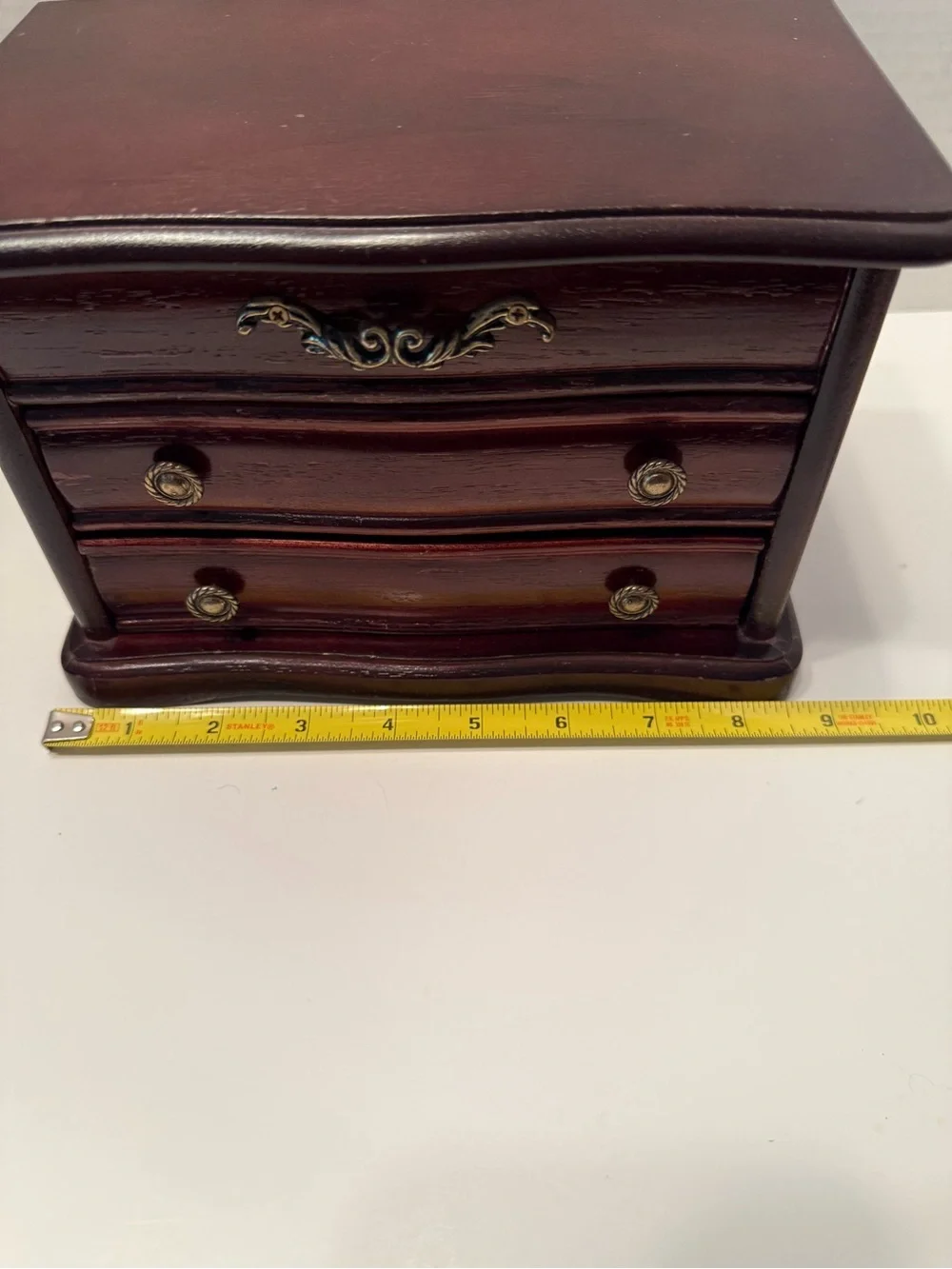 Vintage Styled by Mele Wooden Musical Jewelry Box Velvet Lining Cherry Finish